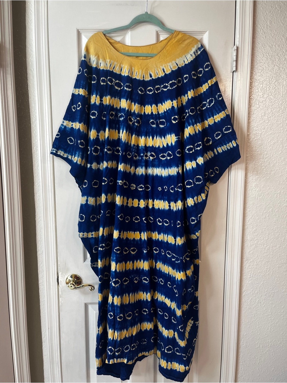 Navy & Mustard Tie-Dye Kaftan Dress